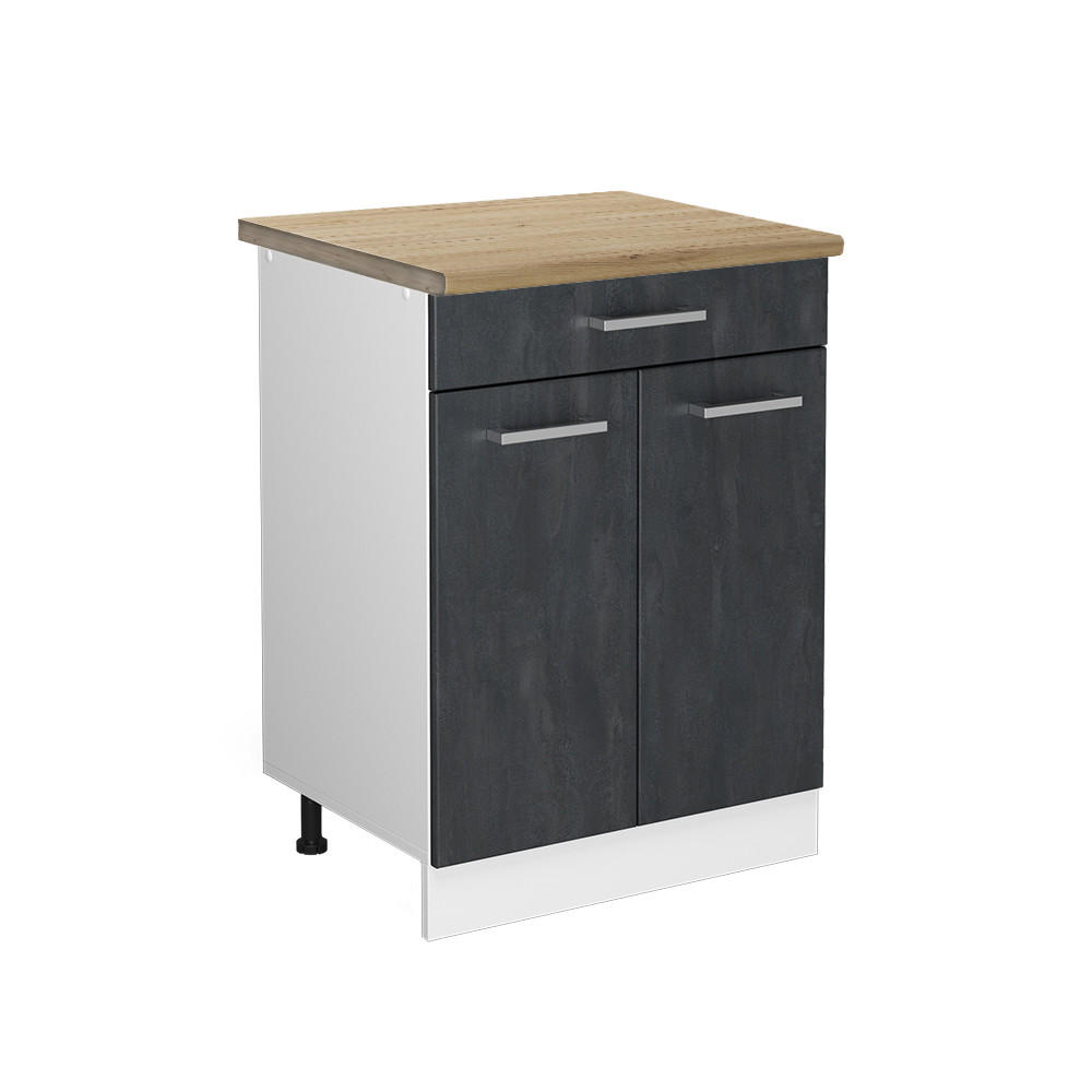 KÜCHENUNTERSCHRANK R-Line Schwarz Beton 60 cm AP Eiche - Schwarz/Weiß, Holzwerkstoff (60/81.6/60cm) - Vicco
