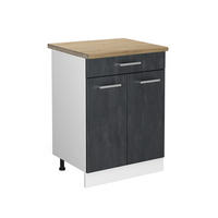 KÜCHENUNTERSCHRANK R-Line Schwarz Beton 60 cm AP Eiche - Schwarz/Weiß, Holzwerkstoff (60/81.6/60cm) - Vicco
