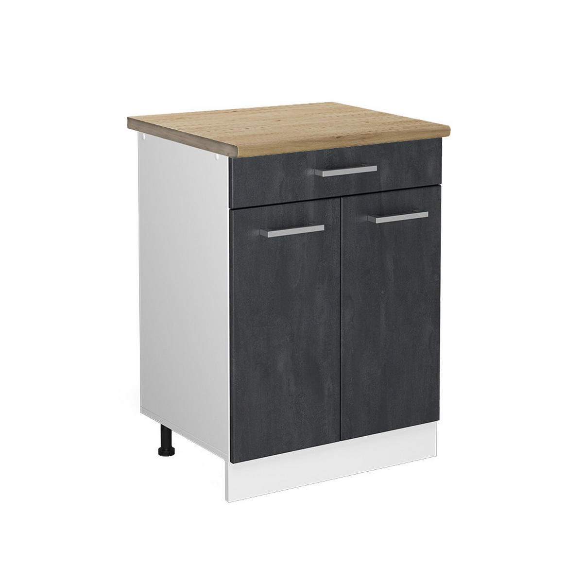 KÜCHENUNTERSCHRANK R-Line Schwarz Beton 60 cm AP Eiche - Schwarz/Weiß, Holzwerkstoff (60/81.6/60cm) - Vicco