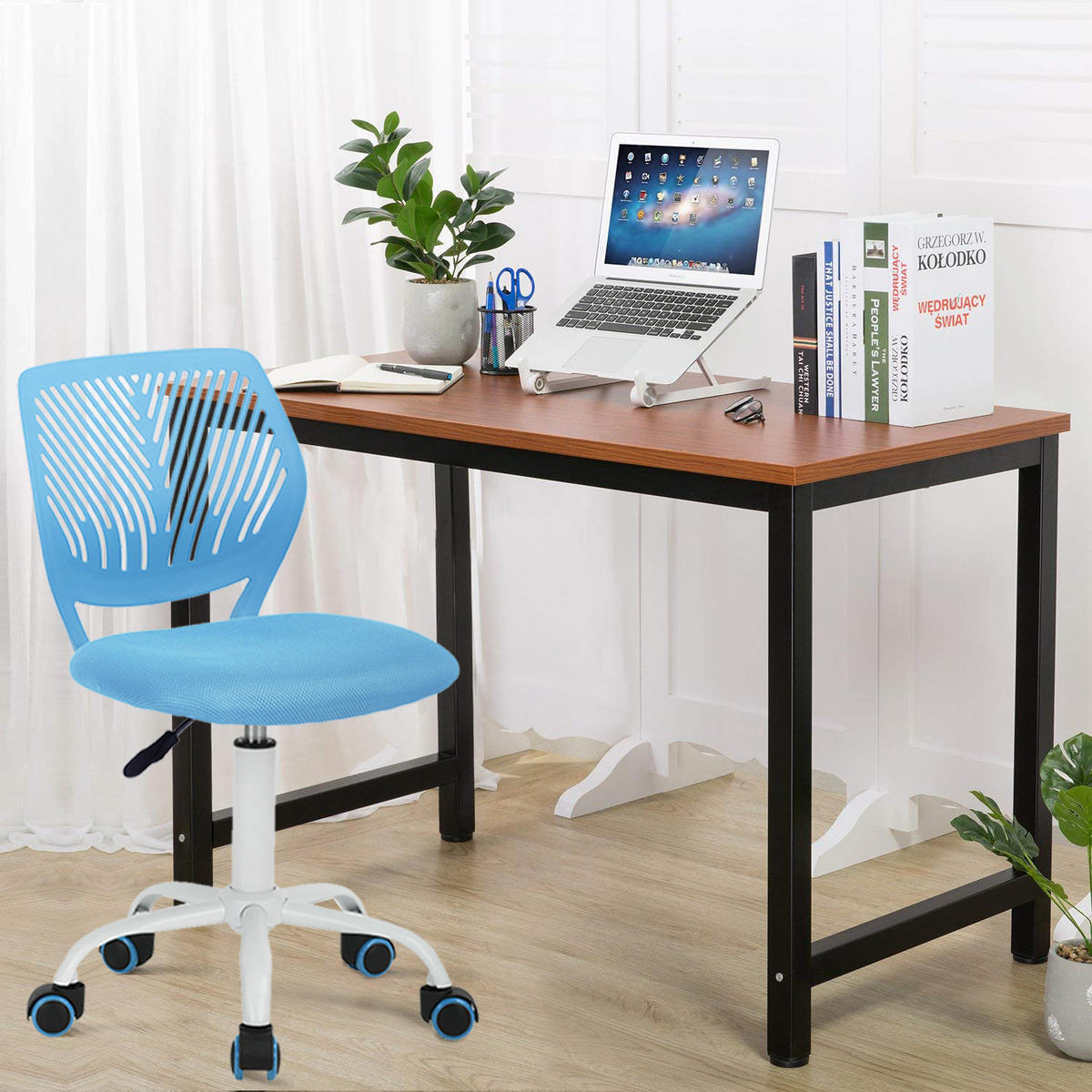 DREHSTUHL Blau - Blau/Weiß, Metall (38/87/39cm) - Urban Meuble
