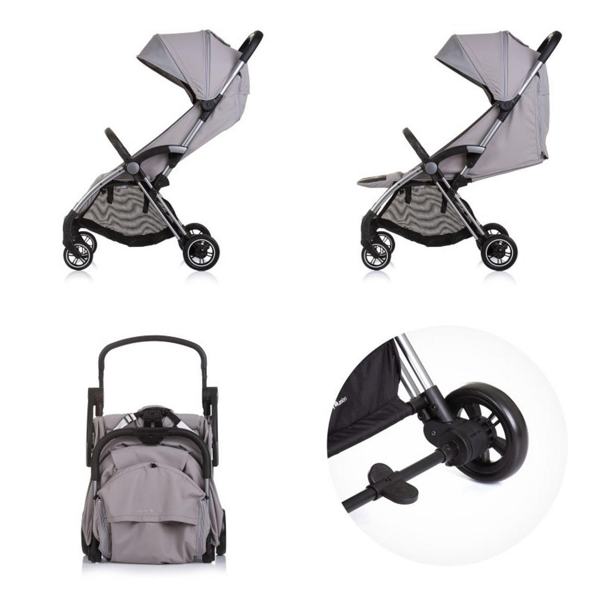BUGGY Illusion grau klappbar, verstellbare Fußstütze, Federung, Korb - Grau, Metall (67/40/102cm) - Chipolino