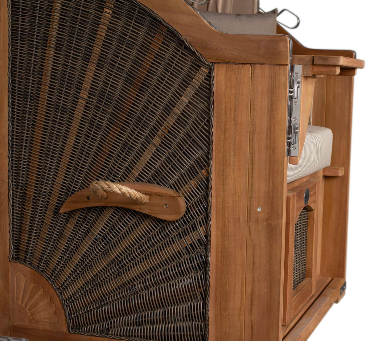 STRANDKORB Düne Single Teak 1-Sitzer - Taupe/Braun, Holz/Textil (96/165/80cm) - Mr. Deko