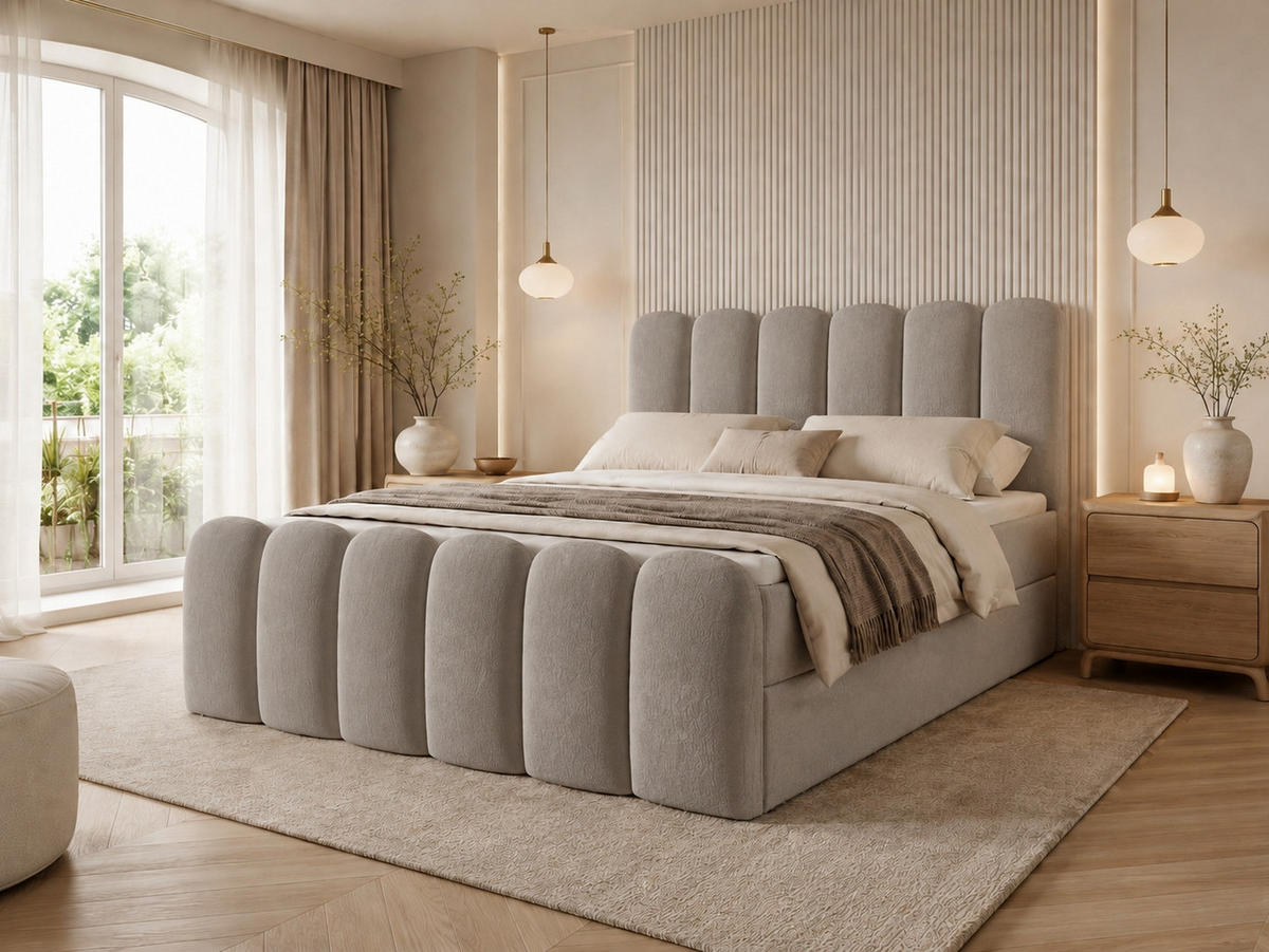BOXBETT CUDDLE 120x200 cm in Hellgrau, Bettkasten, Topper, Velvet-Stoff - Grau, Holz/Textil (120/200cm) - EMLAR Home