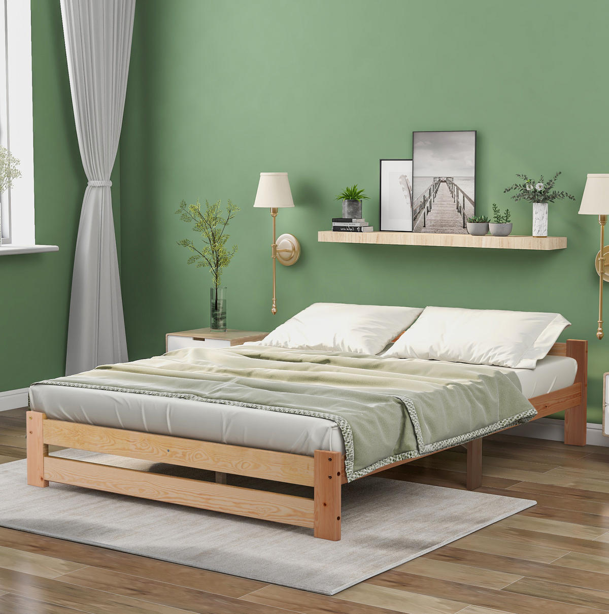 HOLZBETT 140/200 cm aus Massivholz Kiefer – natur, mit Kopfteil - Naturfarben, Holz (140/200cm) - BEAOK