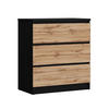 KOMMODE mit 3 Schubladen, Farbe: SCHWARZ/WOTAN EICHE, A: 70 x 78 x 39 cm - Eiche Wotan/Schwarz, Holzwerkstoff (70/78/39cm) - 3XE LIVING