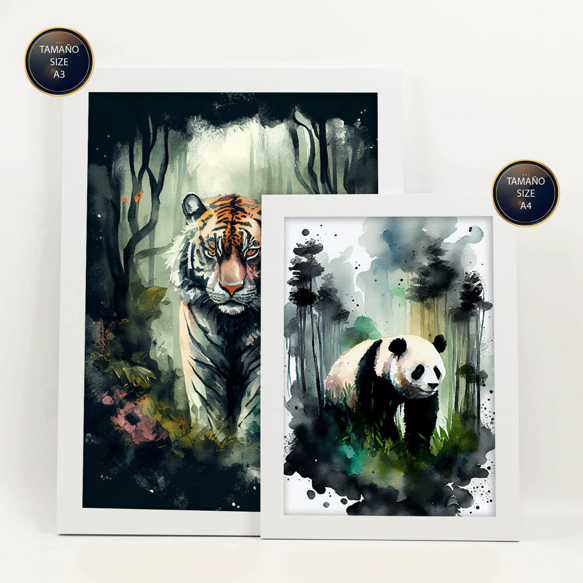 POSTER Set Mit 6 Wilde Welt Illustrationen Von Tieren In Naturlandschaften, Realistischer Aquarellstil Innenarchitektur A3 & A4 Weißer Rahmen - Weiß, Papier (29/3cm) - Nacnic