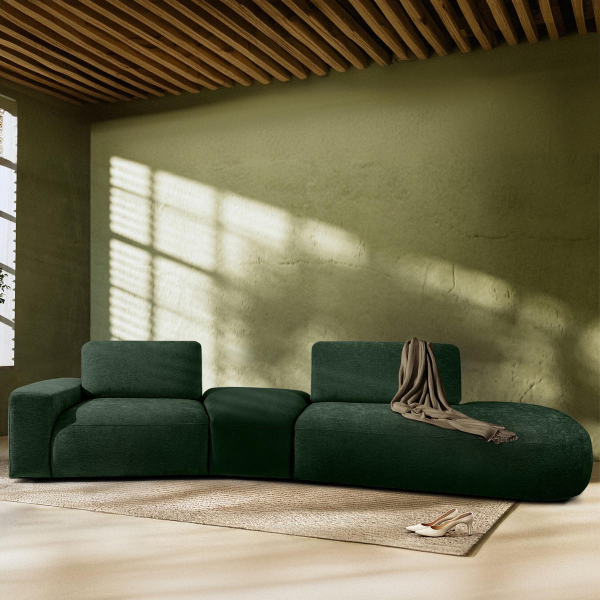 4-SITZER ECKSOFA ZUCCO Chenille rechts, Dunkelgrün - Dunkelgrün, Textil (350/84/105cm) - KONSIMO®