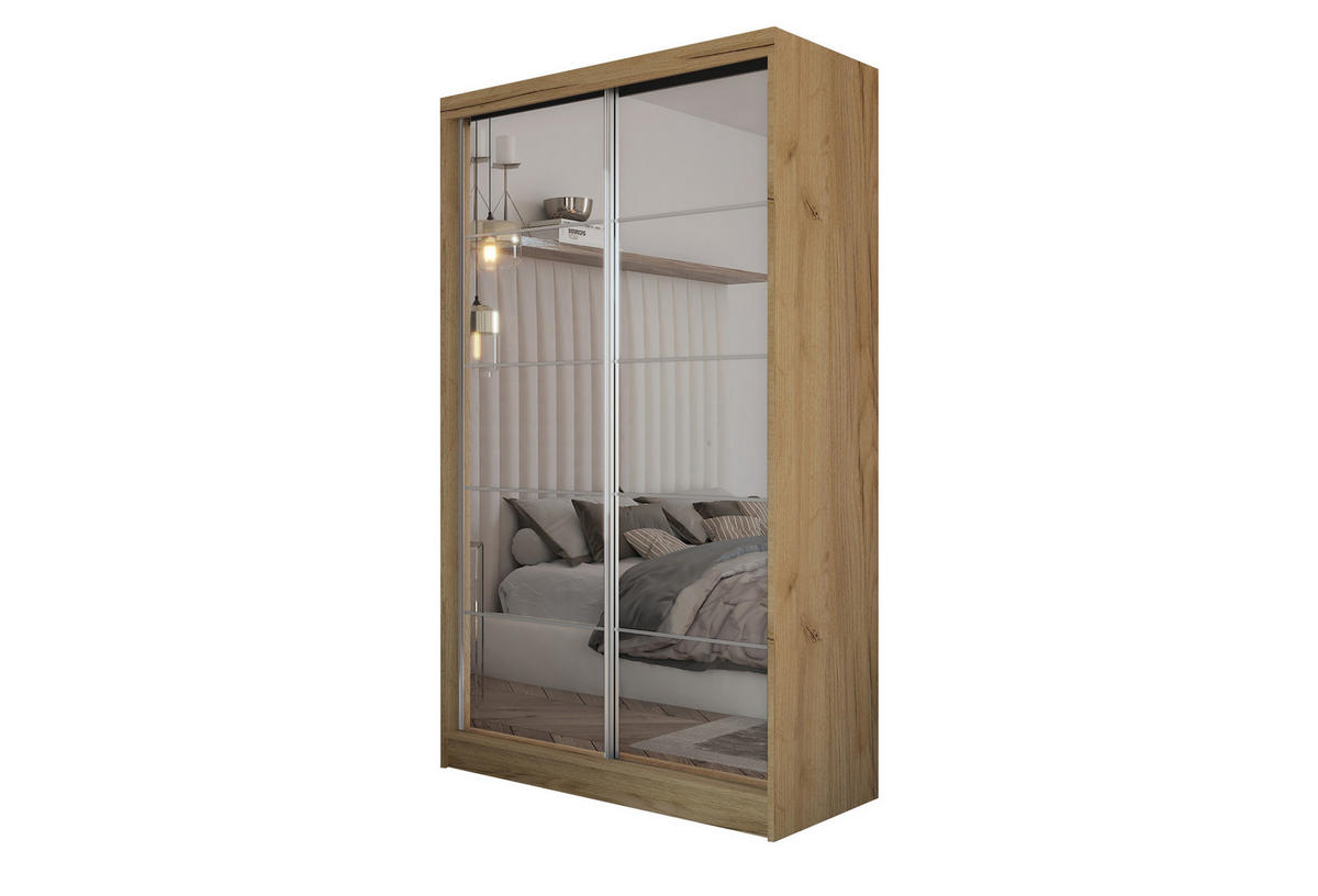 SCHWEBETÜRENSCHRANK FIORELLA 120/216/61 cm 2-türig mit Spiegel Eiche Artisan - Eiche Artisan, Holzwerkstoff (120/216/61cm) - MASSENO