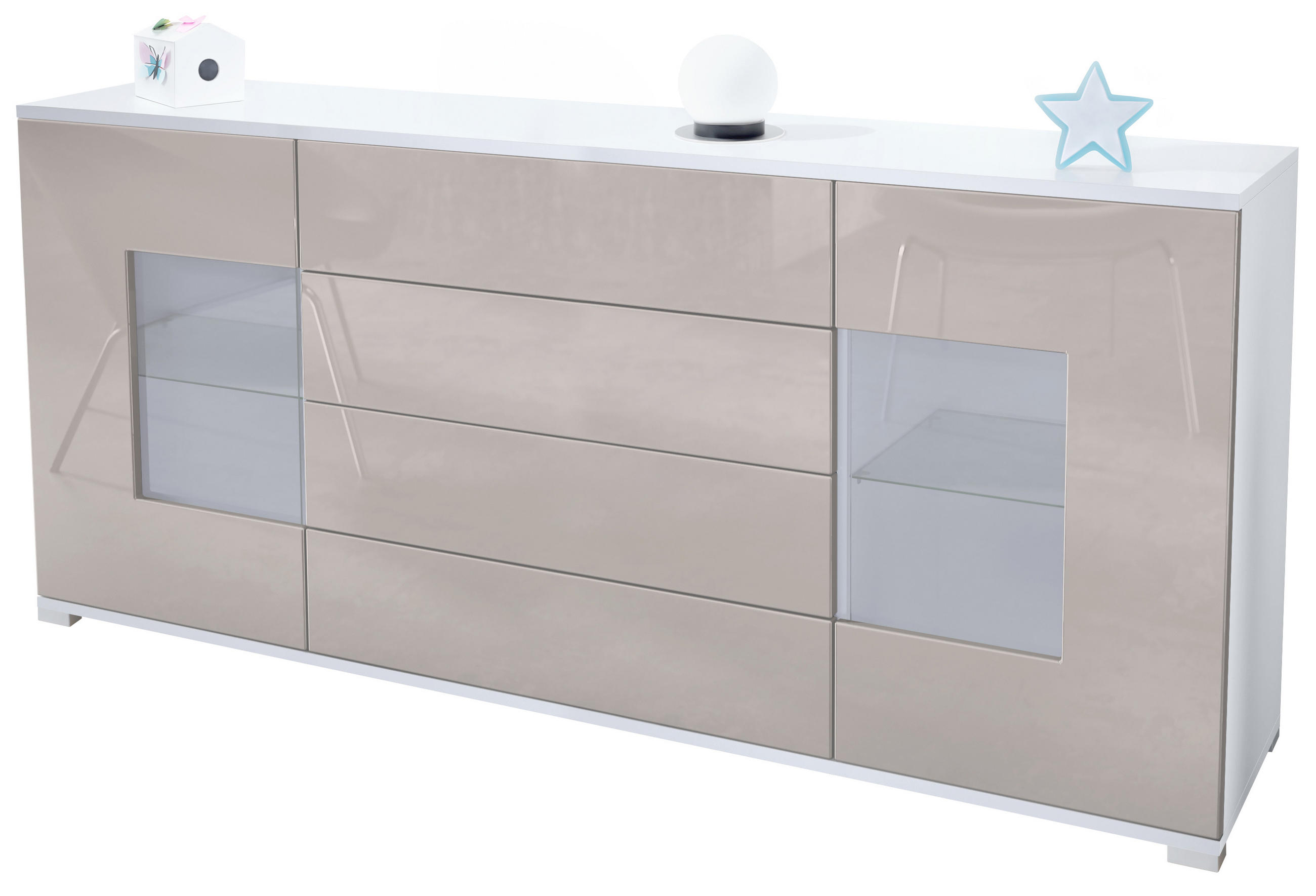 SIDEBOARD Grömitz Sandgrau Hochglanz - Sandfarben, Holzwerkstoff (166.5/75.5/35cm) - Vladon
