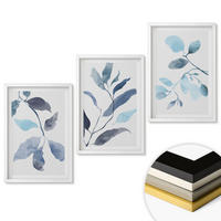 WANDBILDER 3er-Set - 40x60 cm Weißer Rahmen - Aquarell von blauen Blättern - Weiß, Kunststoff (40/60cm) - ArtPrintCave