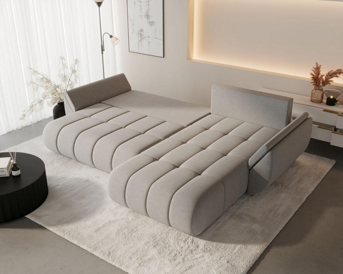 ECKSOFA SYDNEY PREMIUM rechts dunkelrosa Velours Monolith 62 - Schlaffunktion, Bettkasten - Pink, Textil (280/185cm) - Cornero