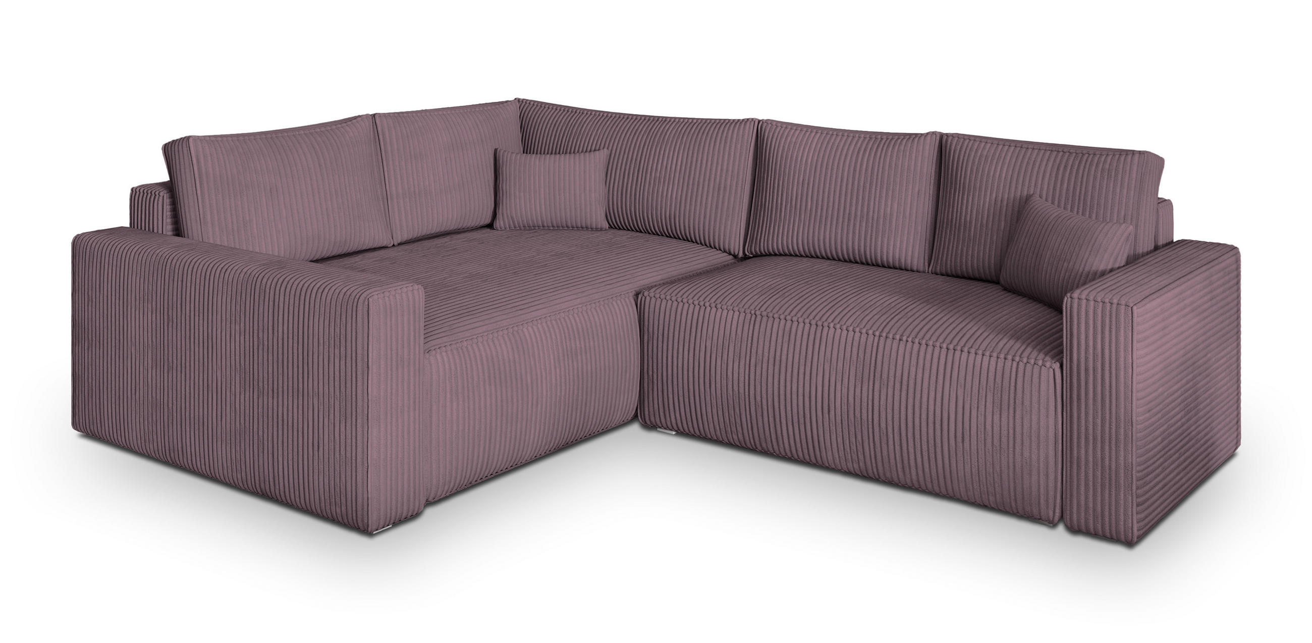 ECKSOFA ERONIS L-S Lila Kordstoff mit Schlaffunktion - Lila, Holz (265/194cm) - MASSENO