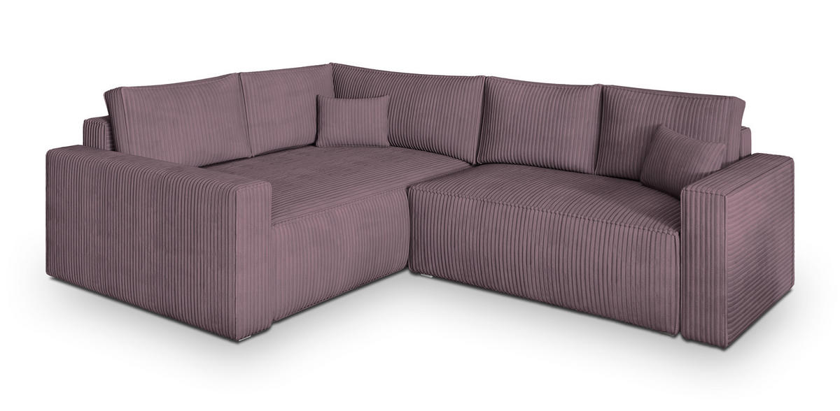 ECKSOFA ERONIS L-S Lila Kordstoff mit Schlaffunktion - Lila, Holz (265/194cm) - MASSENO