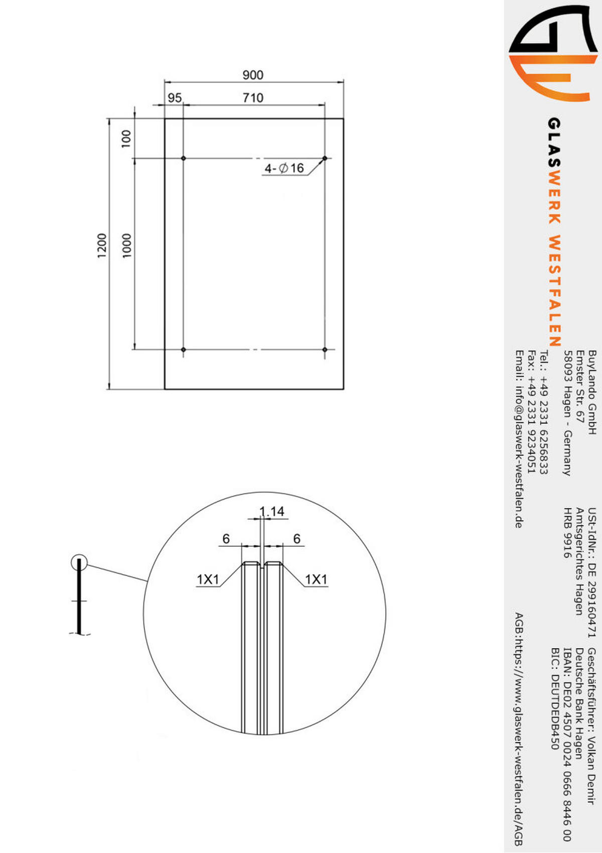 GLASVORDACH 180x90 cm Sicherheitsglas Edelstahl Grauglas LB-Silber - Grau, Glas (180/1.31/90cm) -  Glaswerk Westfalen