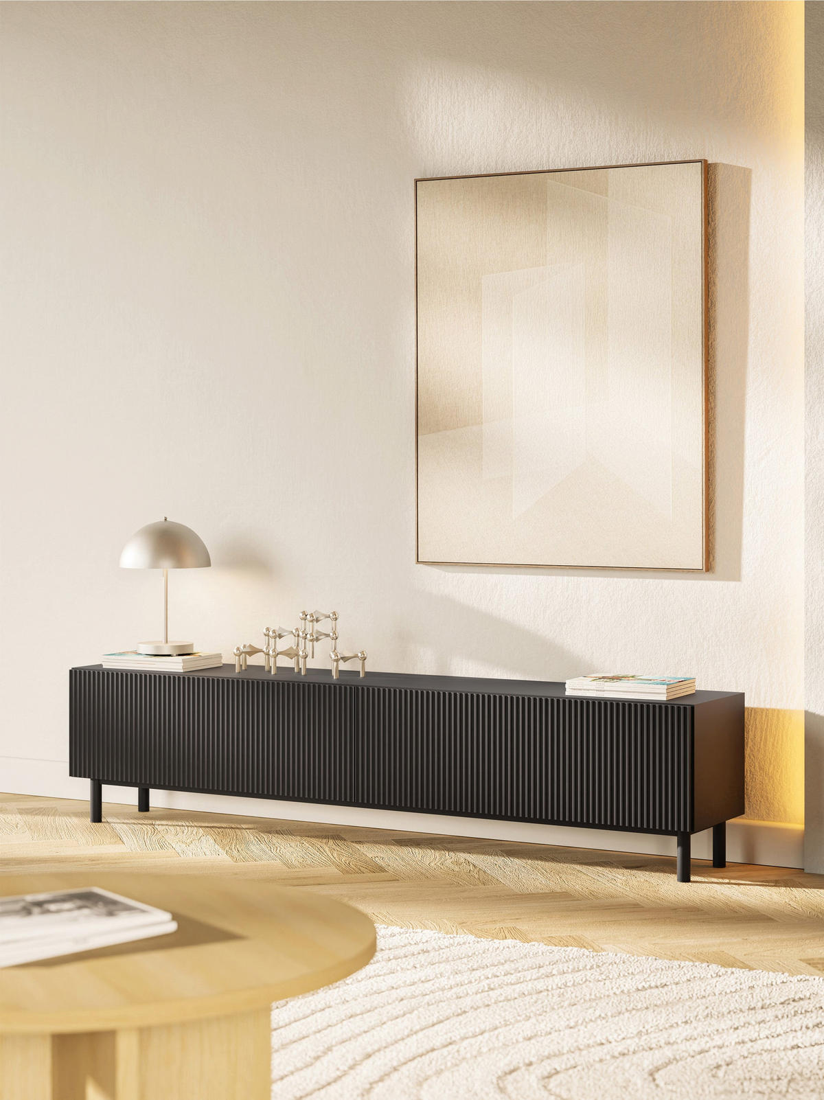 TV-LOWBOARD Veldio New Schwarz 175 cm - Schwarz, Holzwerkstoff/Metall (175.6/46.5/31.6cm) - Selsey