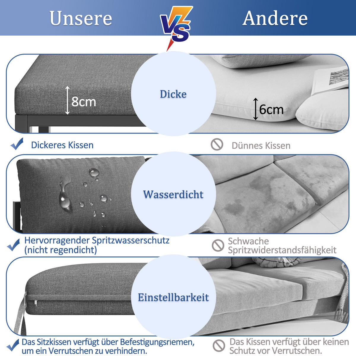 GARTENSET L-Form 8 Personen Grau Inkl. Marmortisch & 2 Sesseln - Grau, Metall - FLIEKS