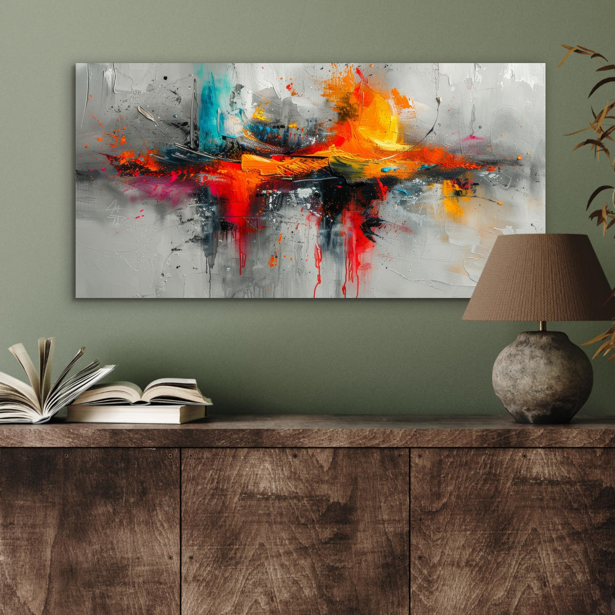 KOVOVÝ OBRAZ Moderné umenie - Oranžová - Sivá - Abstraktné 80x40 cm - svetlosivá, kov (80/40cm) - MuchoWow