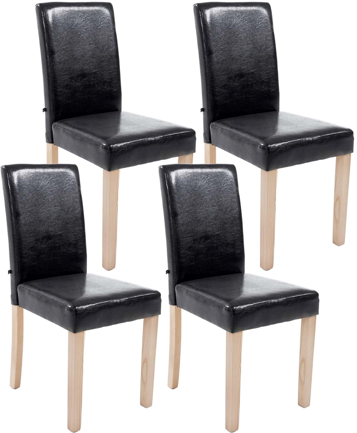 ESSZIMMERSTUHL Ines, 4er Set Kunstleder, Gestell Holz Natura Schwarz - Schwarz/Naturfarben, Holz/Textil (41/91/47cm) - TPFLiving
