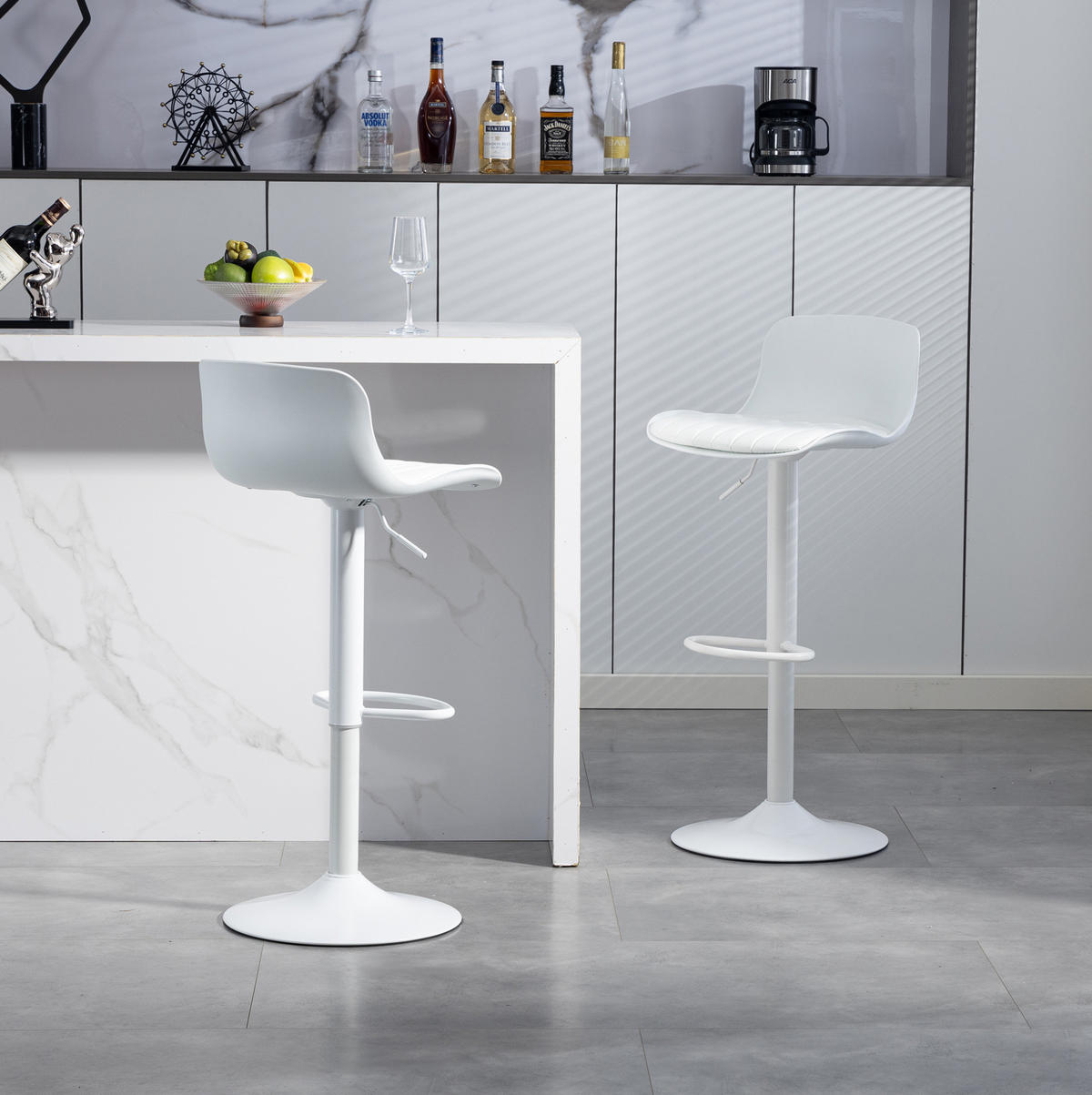 BARHOCKER 2er-Set Weiß drehbar und höhenverstellbar - Weiß, Metall (44/80/43cm) - MIVRAY