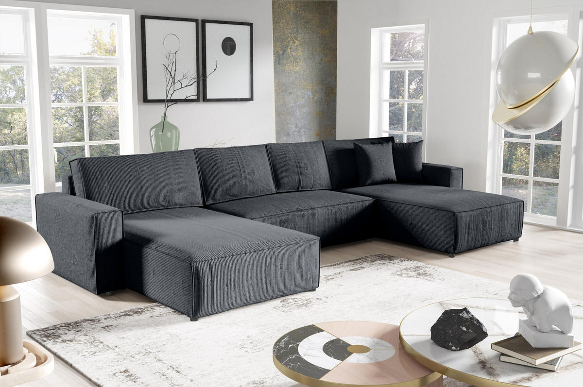 WOHNLANDSCHAFT Sekwana U Anthrazit - Anthrazit, Naturmaterialien (185/70/398cm) - Fedve