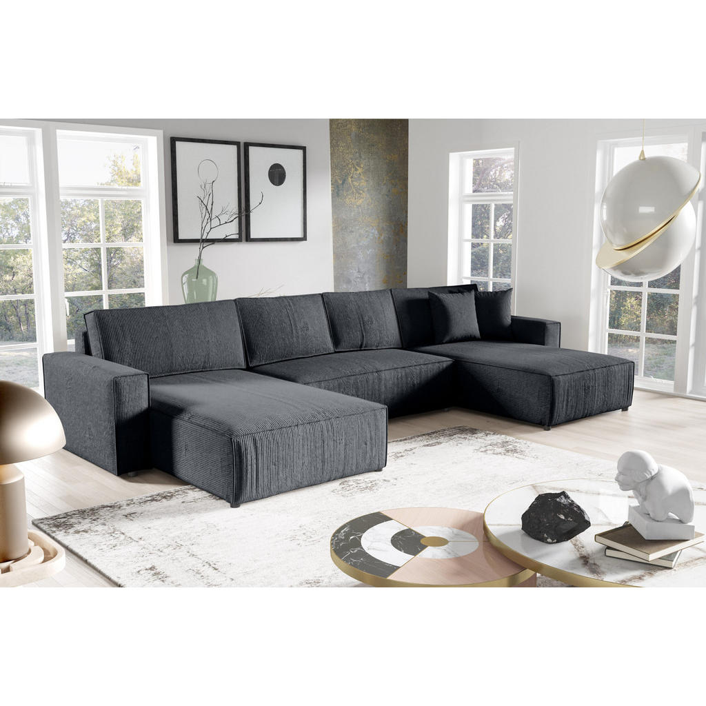 Thumbnail - Fedve Wohnlandschaft, Anthrazit, Naturmaterialien, U-Form, 185x70x398 cm, Wohnzimmer, Sofas & Couches, Wohnlandschaften,...