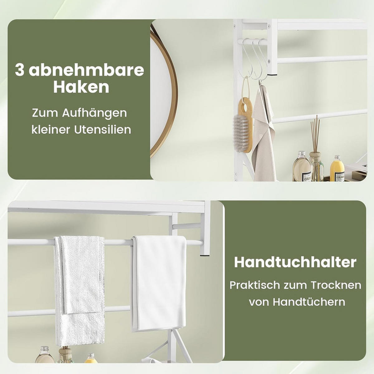 TOILETTENREGAL mit Handtuchhalter weiß - Weiß, Metall (64/162/24cm) - COSTWAY