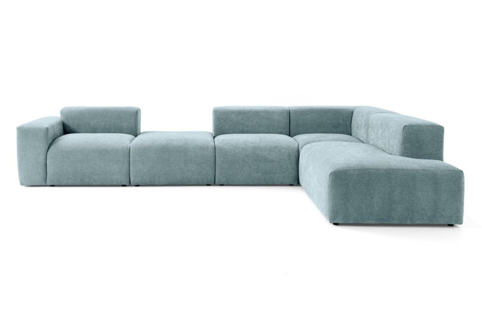 5-SITZER modulares Ecksofa HEAVEN SET 5 Rechts, Breite 380 cm Webstoff Blaugrau - Blaugrau/Schwarz, Holz/Kunststoff (245/380cm) - Muffo