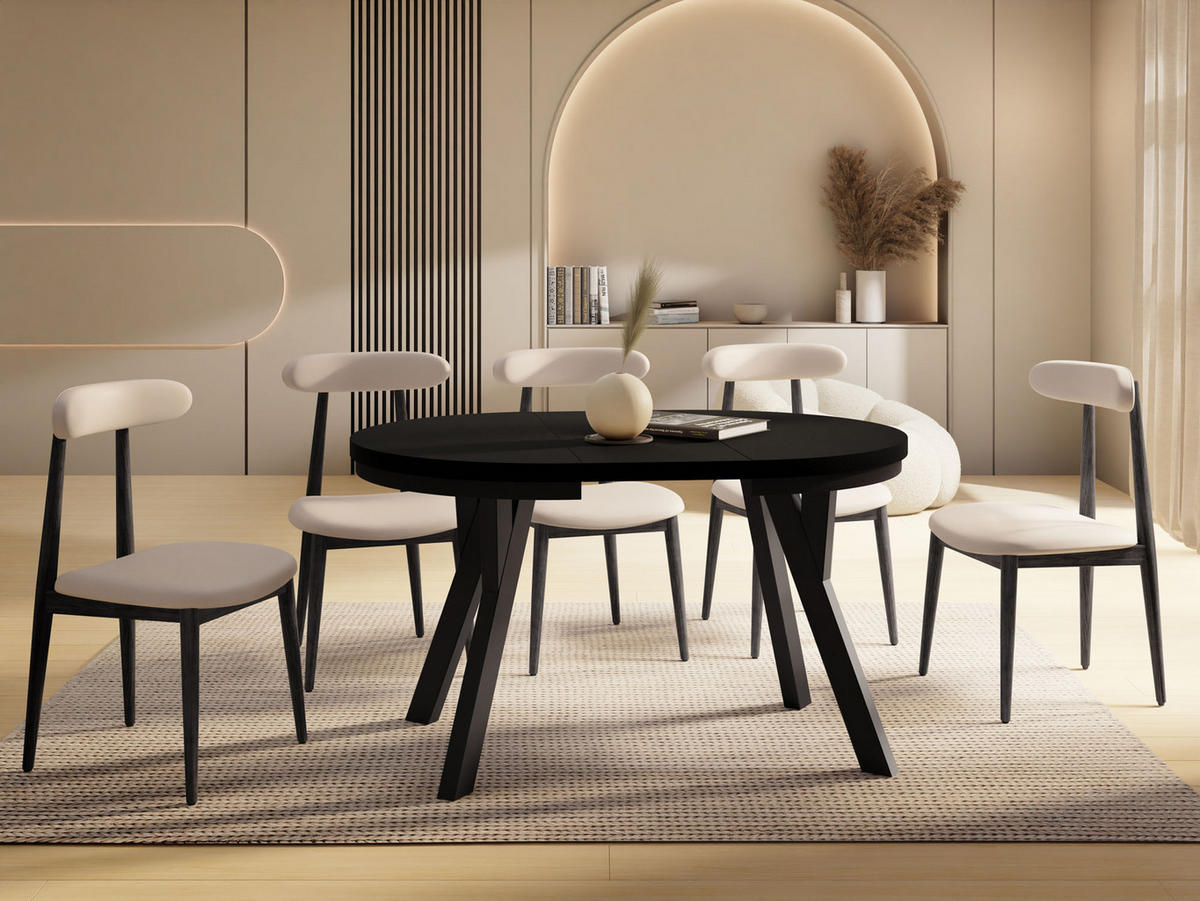 ESSTISCH Strato Black runder ausziehbarer, Schwarz 100-140/100/77 cm - Schwarz, Holz/Holzwerkstoff (100/100/77cm) - WFL GROUP