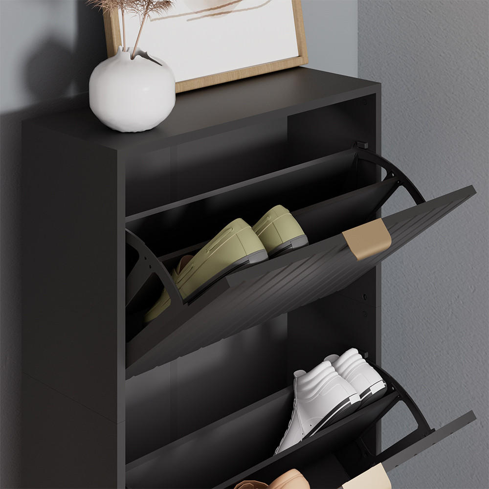 SCHUHSCHRANK Helge Schwarz 60 x 128.5 cm 3 Fächer - Schwarz, Holzwerkstoff (60/128.5/23.5cm) - Vicco