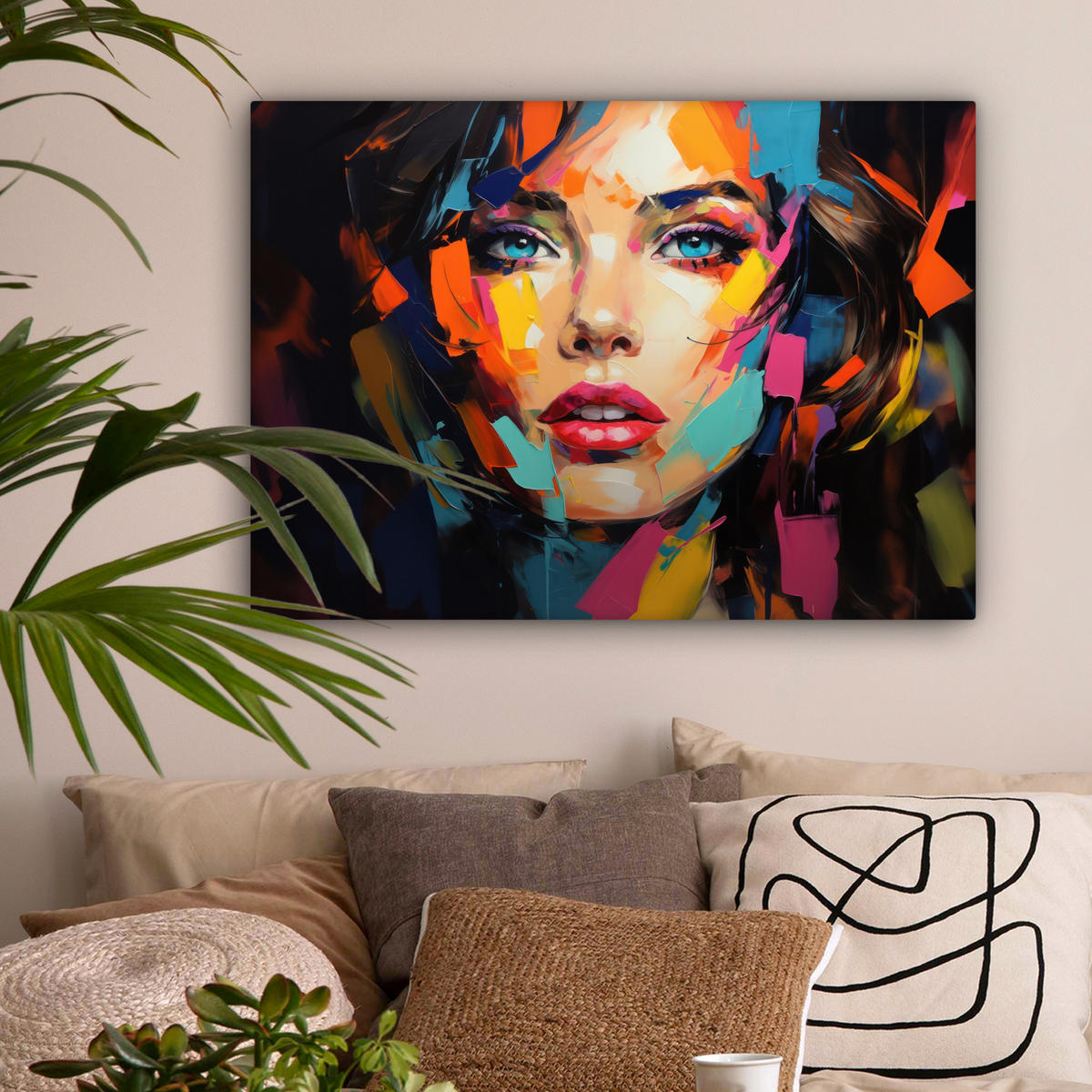 LEINWANDBILD Frau - Porträt - Farbenfroh - Kunst Wandbilder 80x60 cm - Multicolor, Textil (80/60cm) - MuchoWow