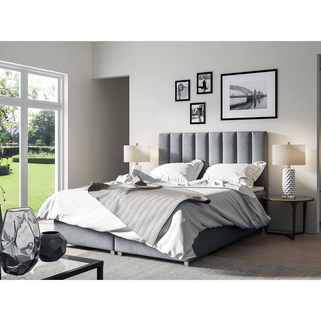 Thumbnail - Best For Home Boxbett, Silber, Textil, Höhe ca. 18 cm, Rechteckig, 140x200 cm, Schlafzimmer, Betten, Boxspringbetten