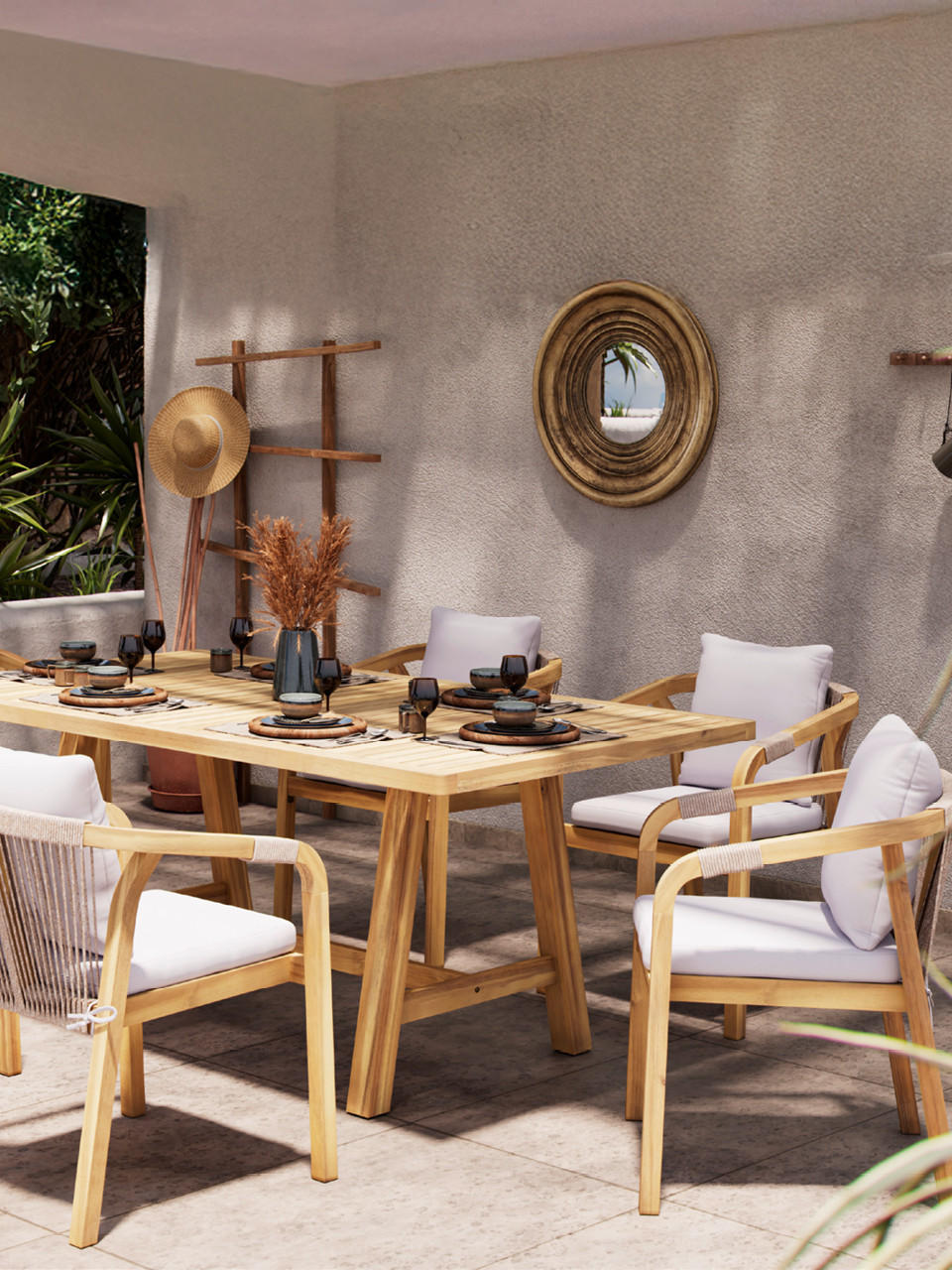 svetlý záhradný nábytok