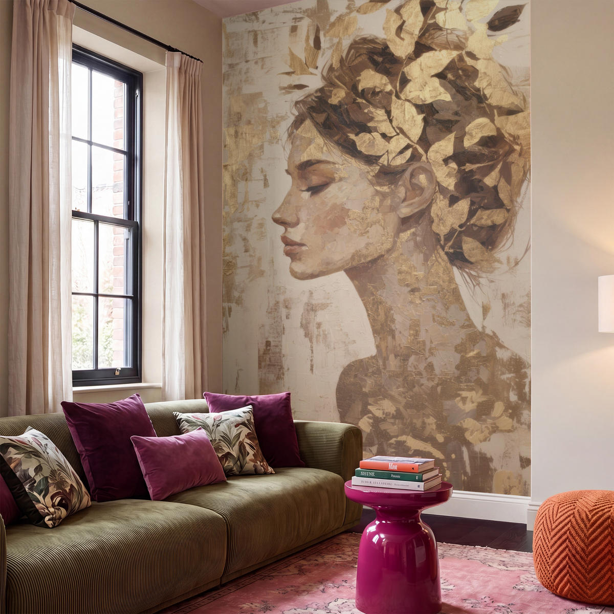 TAPETE - Frau - Gold - Abstrakt - Textur - 160x280 cm - Goldfarben, Papier (160/280cm) - OnlyWow