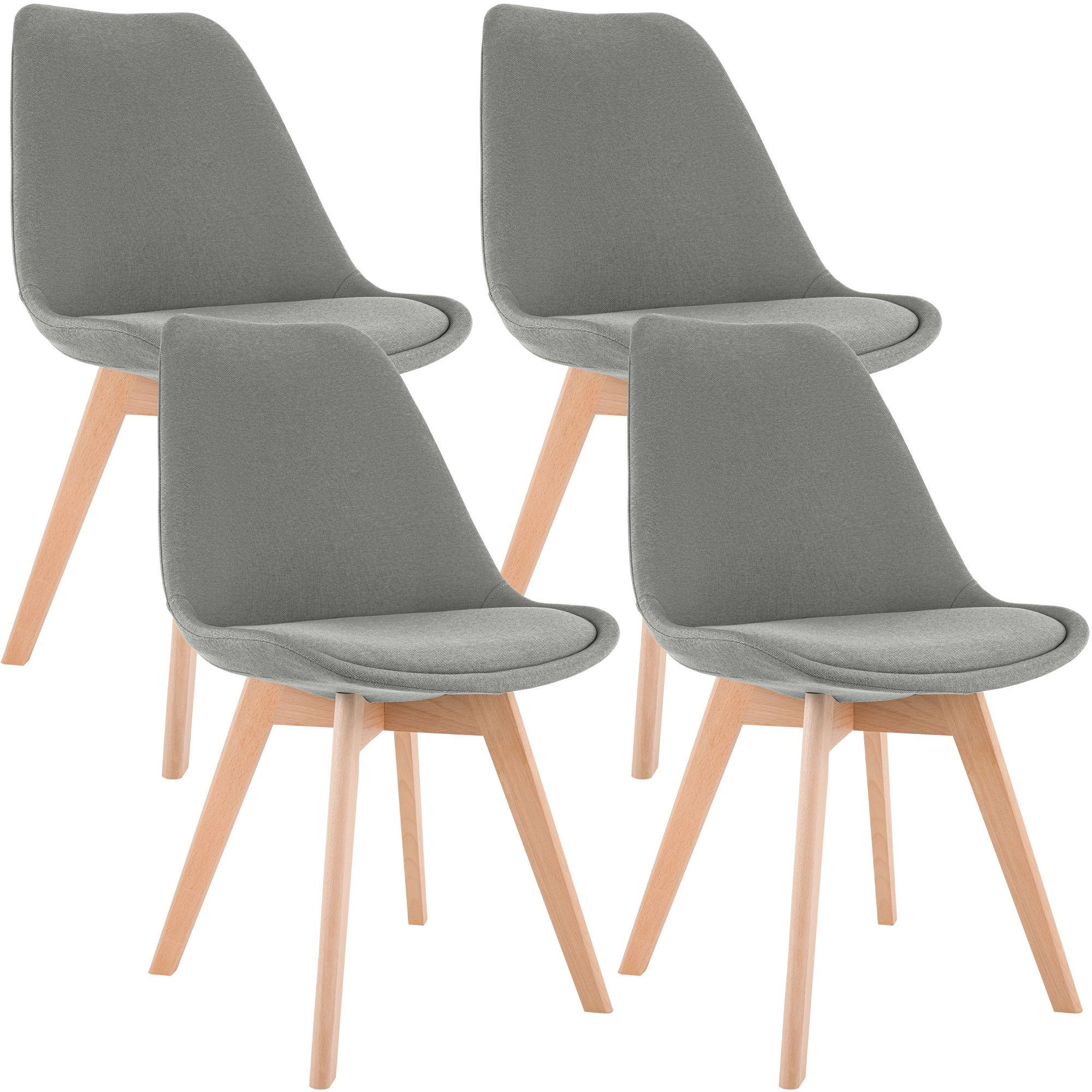 STUHL 4 Stoff Hellgrau - Eukalyptusholzfarben/Hellgrau, Holz/Textil (49/83/50cm) - CLP