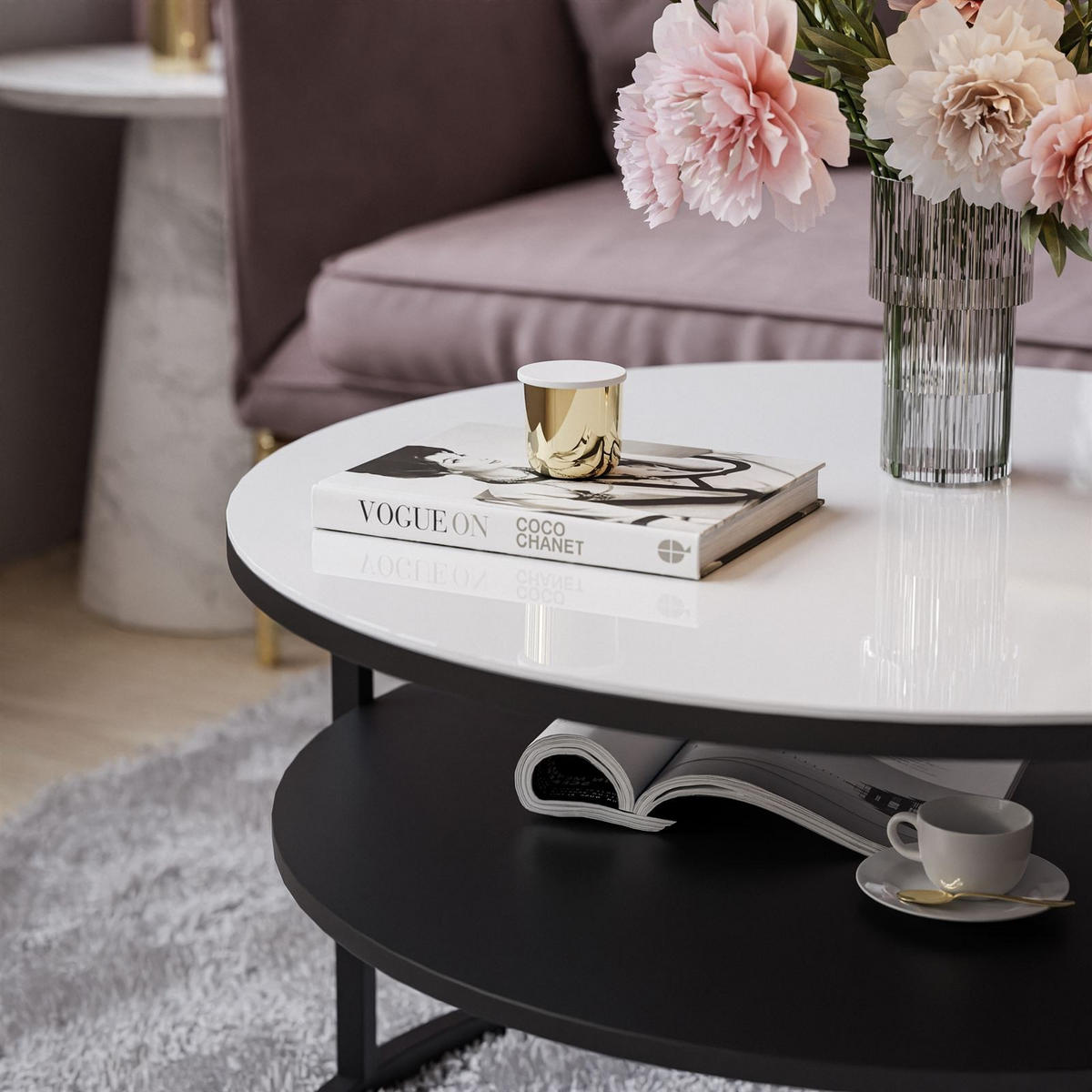 COUCHTISCH CIRI GLASS mit Regal - Weiß, Glas (70/70/47.4cm) - Lookway