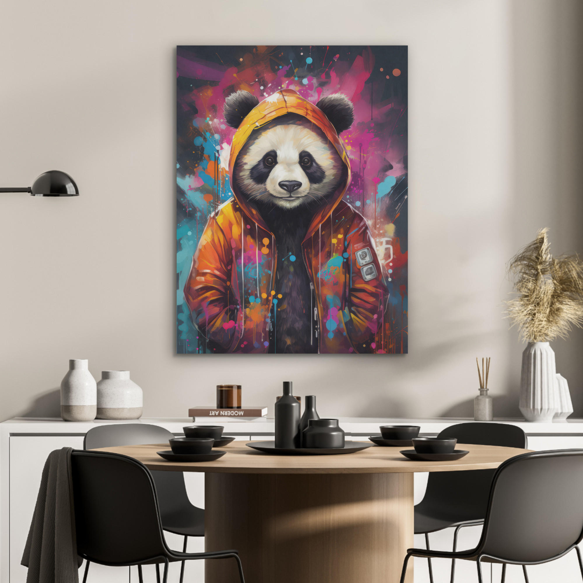 AKUSTIKPANEEL Panda - Jacke - Graffiti - Orange 60x80 cm - Orange, Textil (60/0.9/80cm) - MuchoWow