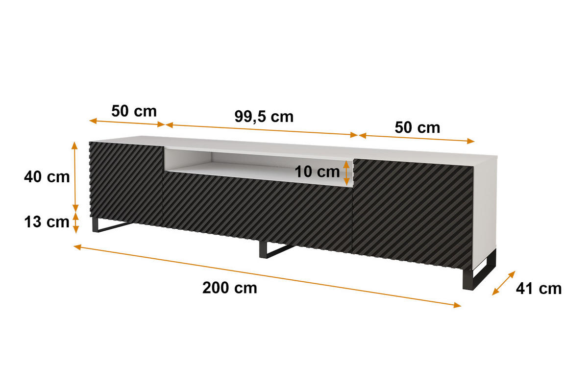 LOWBOARD ZENO-S 200x53x41 cm - Weiß / Schwarz - Schwarz, Holzwerkstoff (200/53/41cm) - ALTDECOR