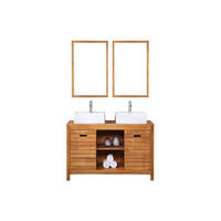 DOPPELWASCHTISCH - 130 cm x 50 cm - Keramik, Holz, Platte - Naturfarben Dunkel - PULUKAN - Naturfarben, Keramik/Holz (130/83/50cm) - Vente-Unique