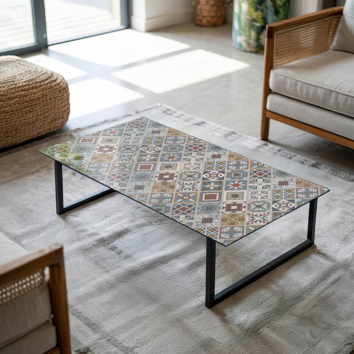 TISCHPLATTE 100x50 cm Mosaikmuster mit Ornamenten - Multicolor/Grau, Glas (100/50/0.4cm) - TULUP