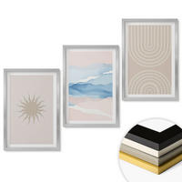 WANDBILDER 3er Set - 40x60 cm Silberner Rahmen - Sonnenwellen abstrakte Linien Pastell - Silberfarben, Kunststoff (40/60cm) - ArtPrintCave