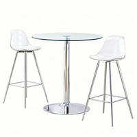 TISCHGRUPPE 3-tlg Runder Glastisch 89cm mit 2 Barhockern-Transparent und Flexibel - Transparent, Glas/Metall (41.5/33.5/72cm) - Raelunyi