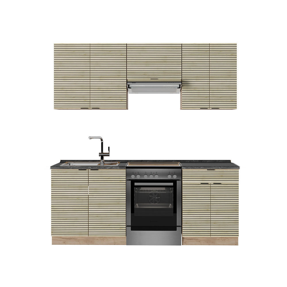 KÜCHENSCHRÄNKE Fame-Line Eiche Paneel/Goldkraft Eiche 200 cm , AP Anthrazit - Hellbraun/Eiche Wotan, Holzwerkstoff (200/81.6/60cm) - Vicco