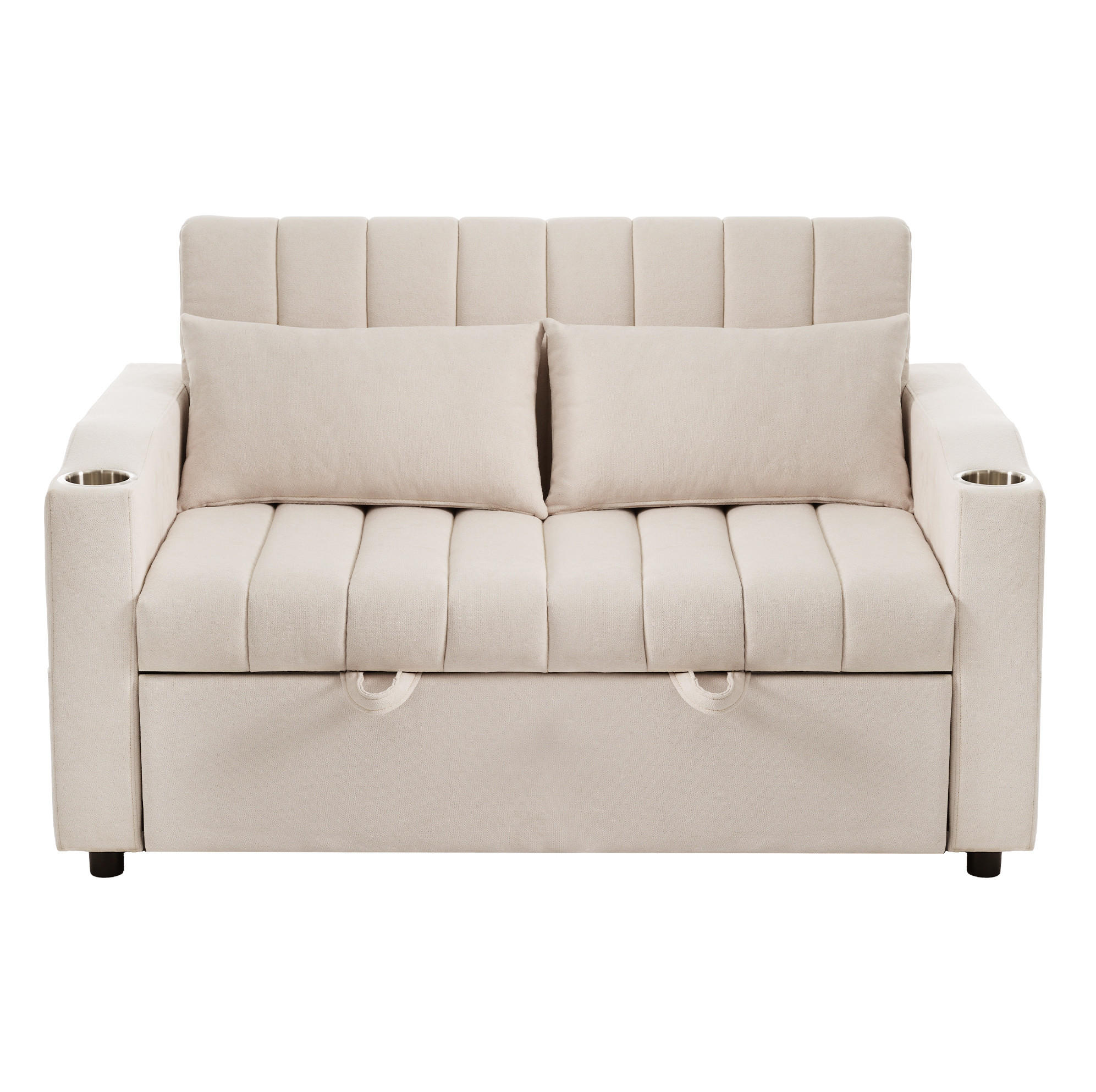SCHLAFSOFA 136/162 cm in Beige – verstellbar mit Getränkehaltern - Beige, Textil (136/84/162cm) - BEAOK