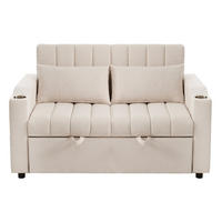 SCHLAFSOFA 136/162 cm in Beige – verstellbar mit Getränkehaltern - Beige, Textil (136/84/162cm) - BEAOK