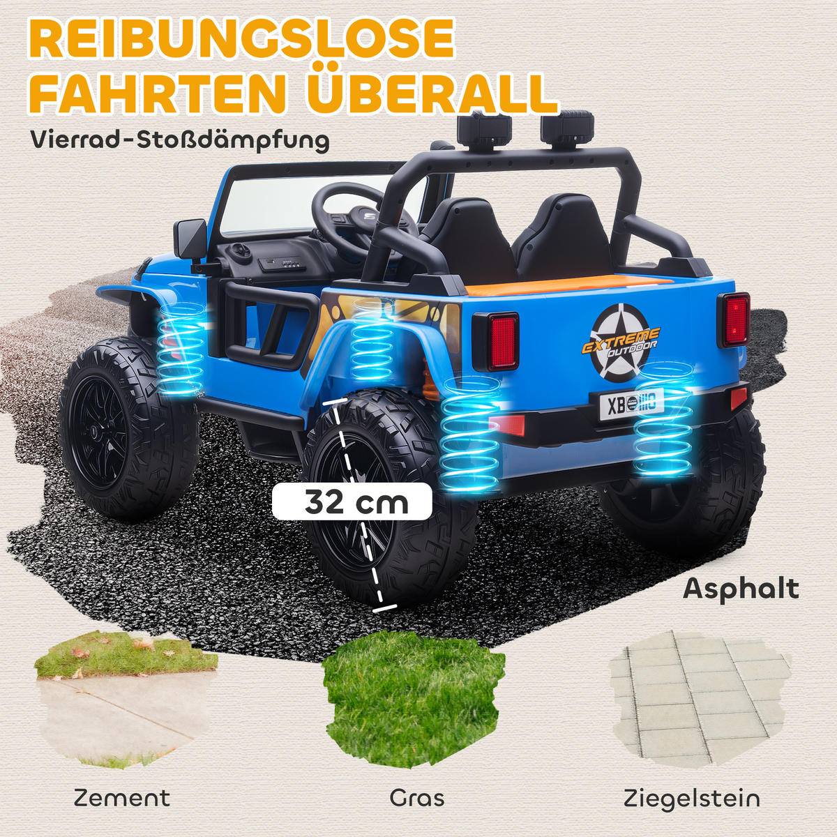 ELEKTROFAHRZEUG DE-06257 12V mit Eltern-Kind-Sitz und Fernbedienung Blau - Blau, Kunststoff/Metall (123.5/70.3/71.3cm) - ComfortXL
