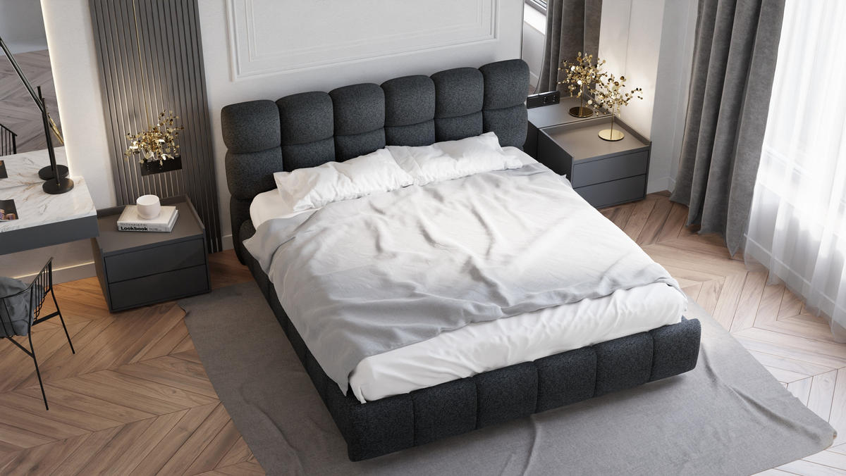 POLSTERBETT Bliss 180 x 200 cm mit Bettkasten und Lattenrost 7zonen Multipocketmatratze CIRA (24cm) - schwarz - Schwarz, Holz (180/200cm) - Panda Möbel