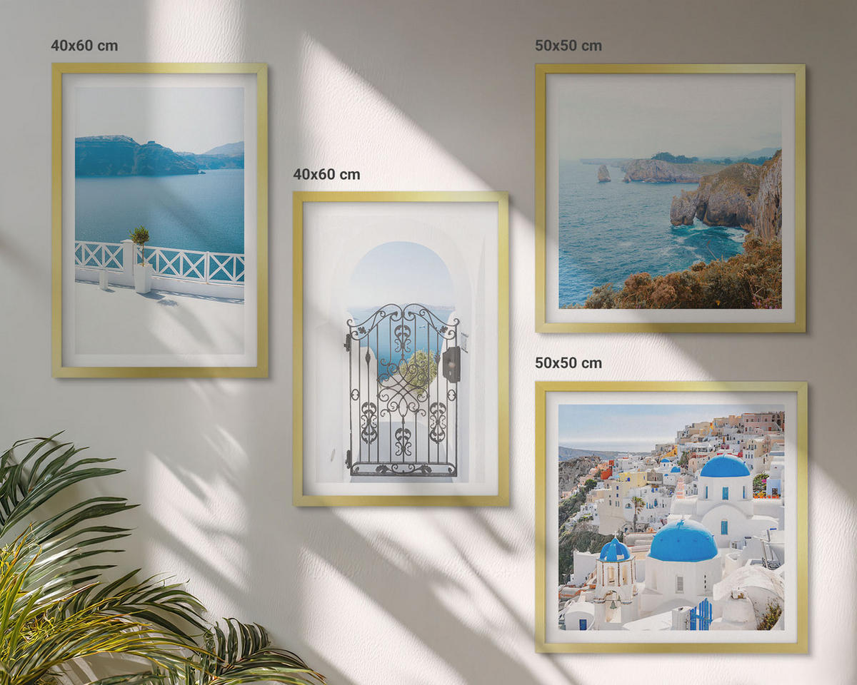 BILDER SET 4er Set - 50x50 cm & 40x60 cm Goldrahmen - Meeresarchitektur Griechenlands - Goldfarben, Kunststoff (50/50cm) - TULUP