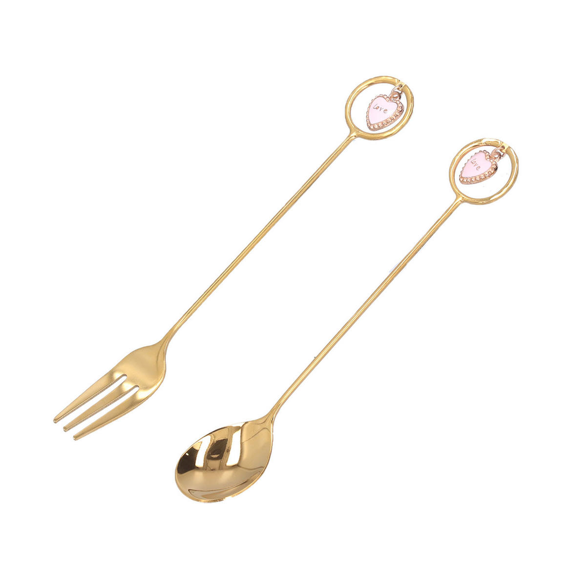 ANHÄNGER-BESTECK-SET 2-teiliges Löffel Gabel mit Aufbewahrungsbox - Goldfarben, Metall