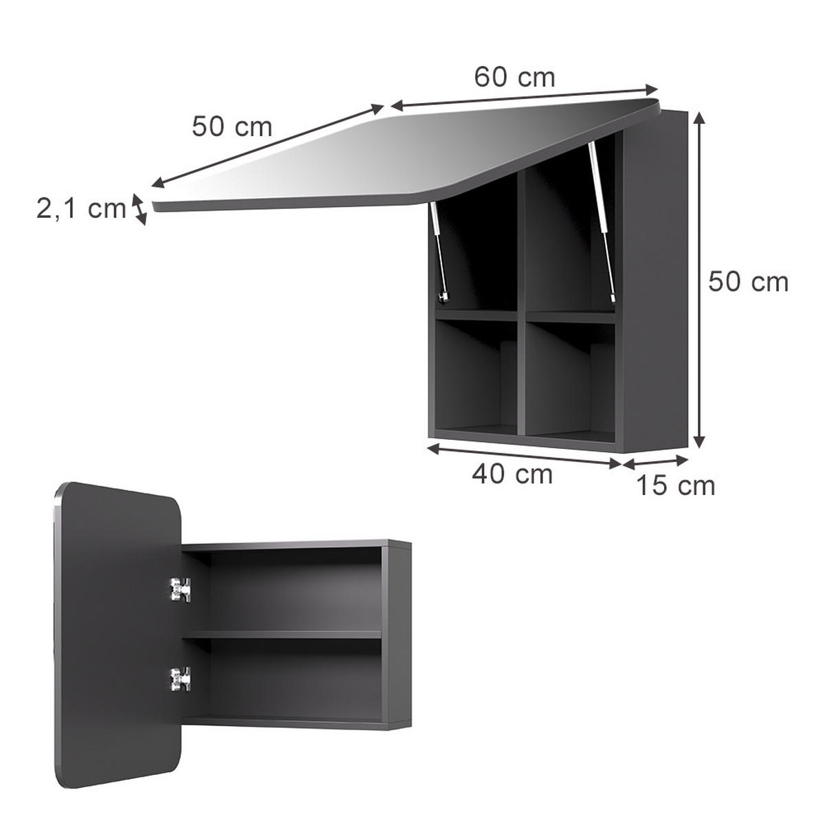 KOUPELNOVÁ ZRCADLOVÁ SKŘÍŇKA Zino Antracit - antracitová, kompozitní dřevo (60/50/17.4cm) - Vicco