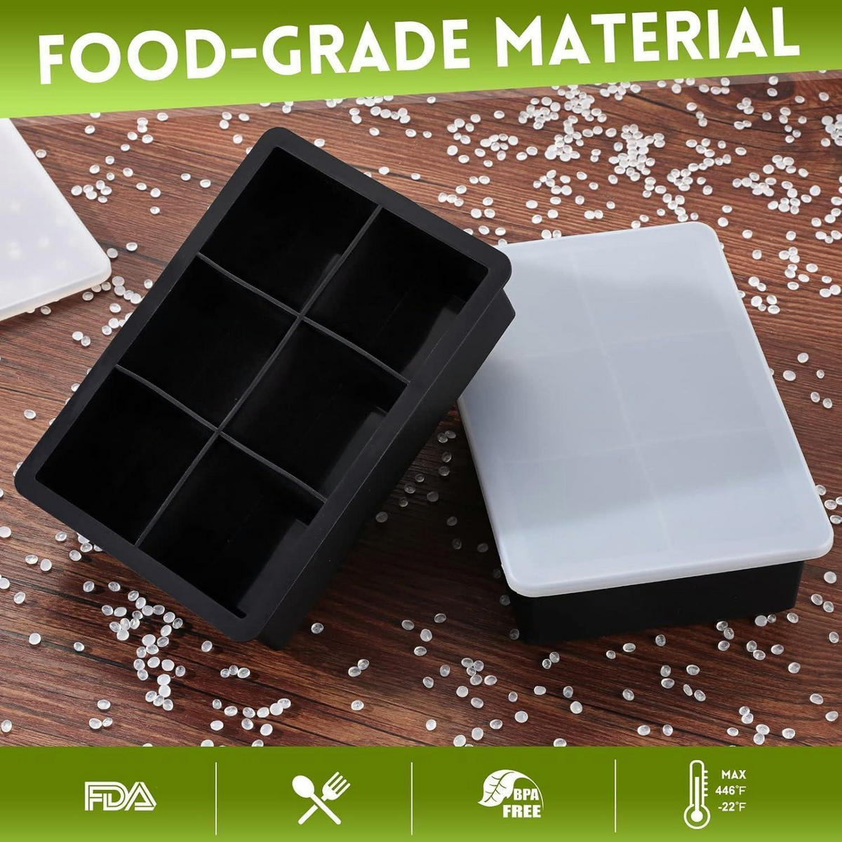 EISWÜRFELFORM 6er-Pack mit Deckel - Schwarz, Kunststoff (12/10/20cm)